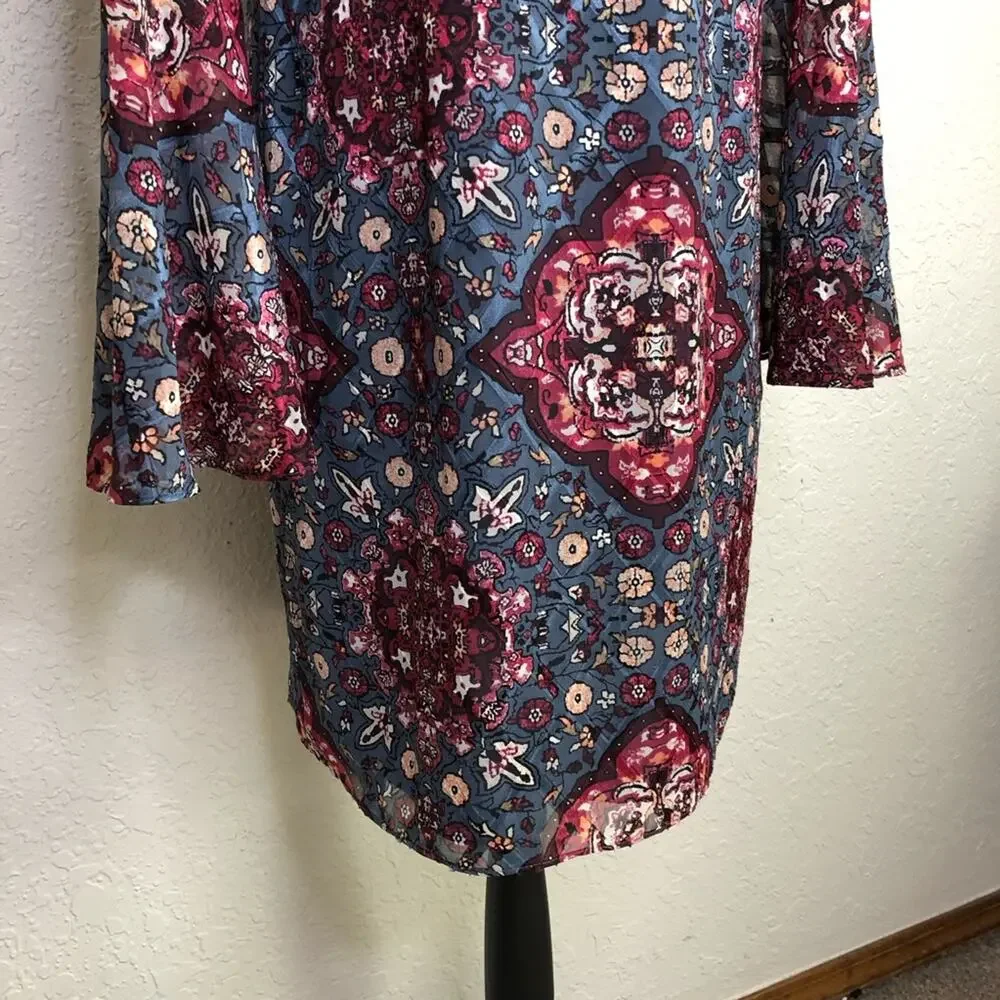 WHBM blue and pink floral Mandela print shift dress size Medium